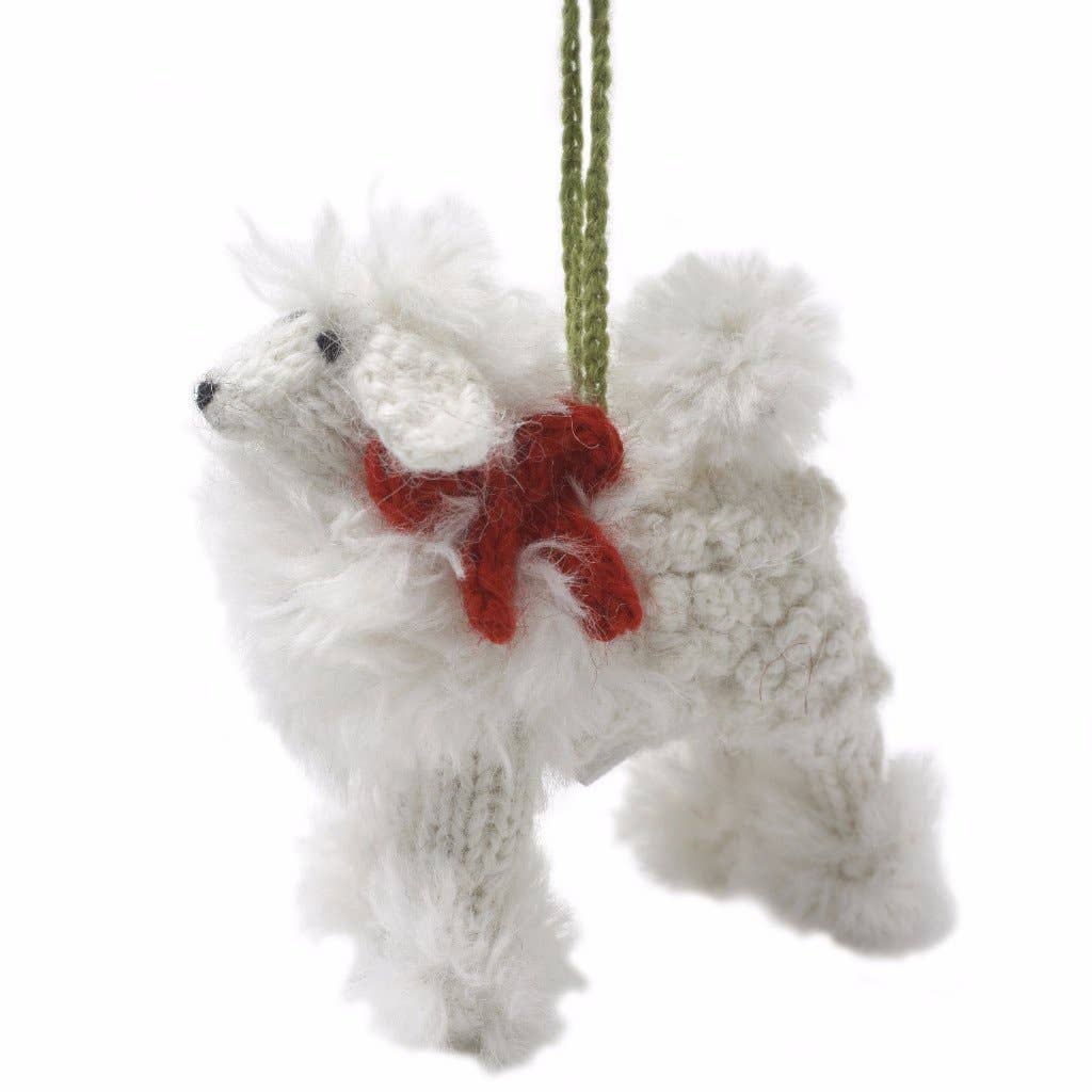 NWT French Pink Poodle Felt Christmas Ornament White "Wool" Accents